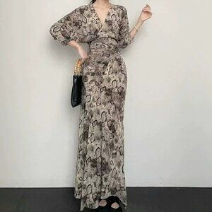 Cortana printed V-neck silk maxi dress